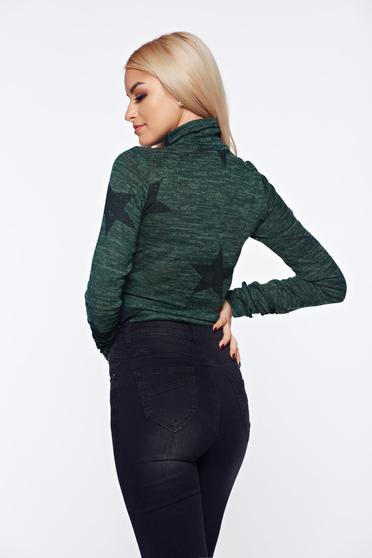 Body PrettyGirl gri-inchis casual tricotat cu print