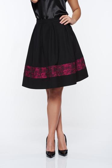Fusta StarShinerS neagra eleganta in clos din stofa neelastica cu talie inalta