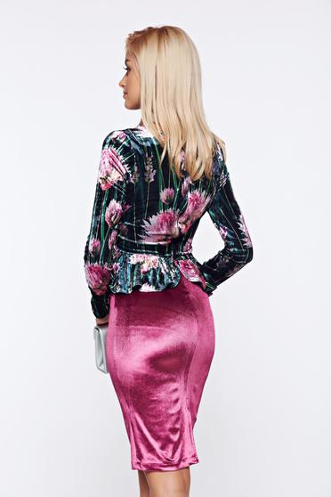 Rochie StarShinerS mov eleganta cu peplum din catifea