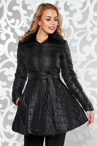 Geaca Artista neagra casual din fas cu buzunare