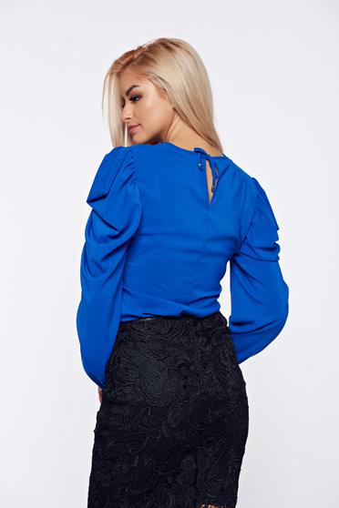 Bluza dama StarShinerS albastra eleganta din voal cu maneci bufante