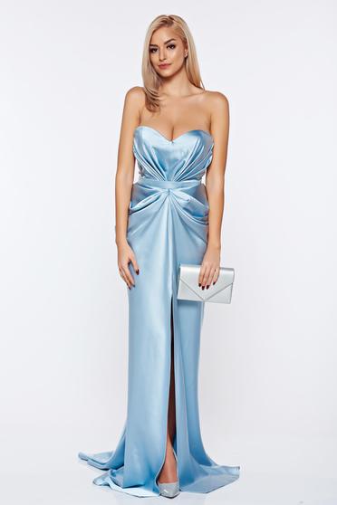 Rochie Ana Radu aqua de lux din material satinat cu push-up