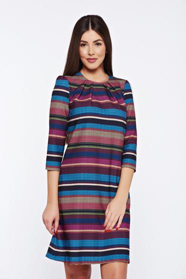 Rochie Fofy albastra cu dungi de zi cu un croi in a