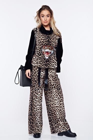 Set Ocassion maro casual din catifea cu imprimeu de leopard