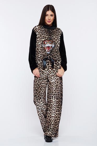 Set Ocassion maro casual din catifea cu imprimeu de leopard