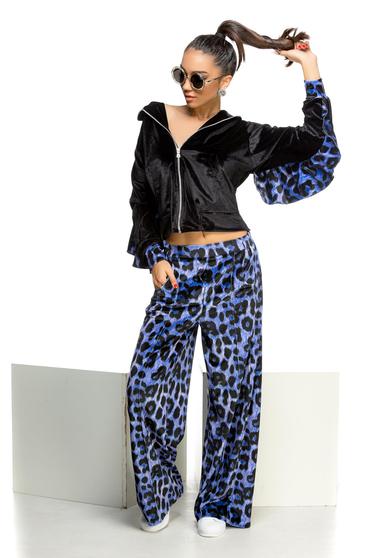 Set Ocassion negru casual din catifea cu imprimeu de leopard