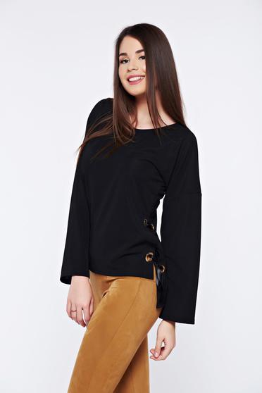 Bluza dama PrettyGirl neagra casual asimetrica cu snur