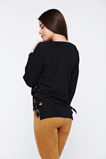 poze cu Bluza dama PrettyGirl neagra casual asimetrica cu snur