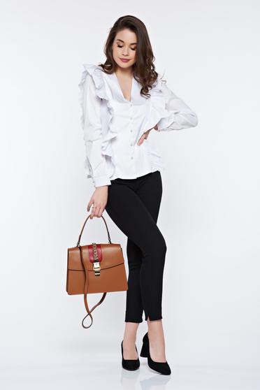 Camasa dama PrettyGirl alba office din bumbac cu volanase