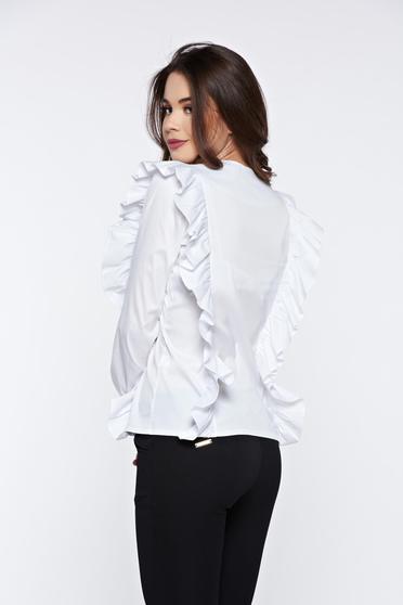 Camasa dama PrettyGirl alba office din bumbac cu volanase
