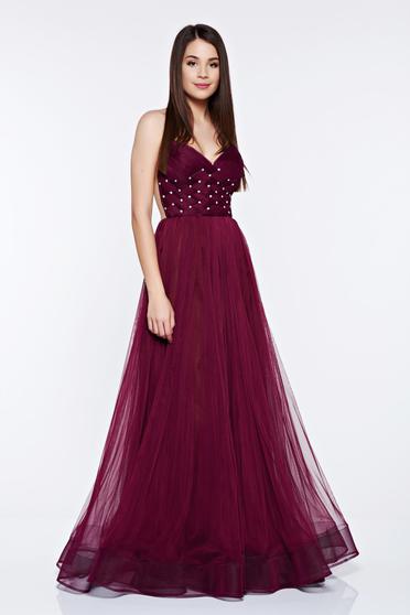Rochie Ana Radu visinie de lux tip corset din tul captusita pe interior cu pietre strass de ocazie
