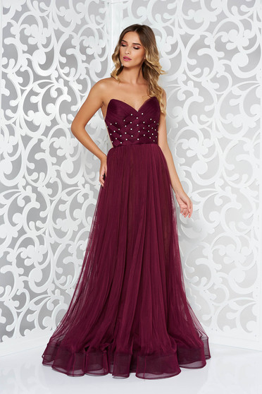 Rochie Ana Radu visinie de lux tip corset din tul captusita pe interior cu pietre strass de ocazie