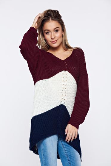 Pulover alb casual tricotat cu maneca lunga