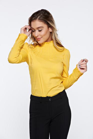 Camasa dama Fofy galbena office din bumbac elastic