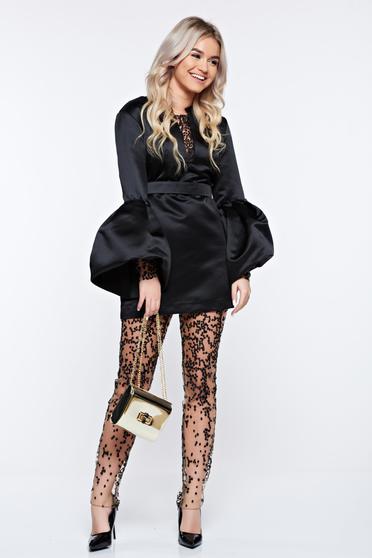 Set Ana Radu negru de ocazie din satin cu maneci clopot