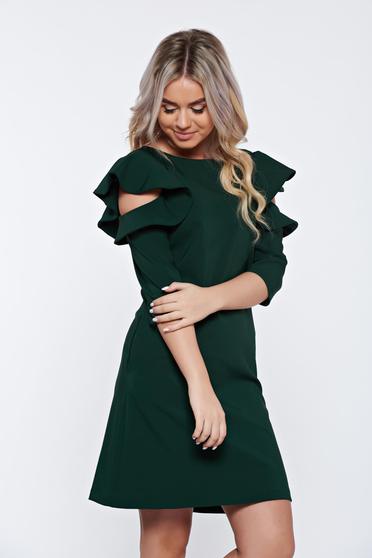 Rochie LaDonna verde-inchis cu croi larg cu volanase la maneca