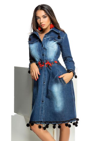Geaca Ocassion albastra casual brodata din denim