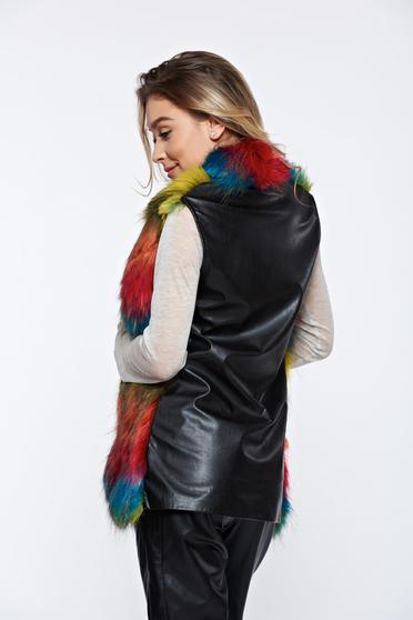 poze cu Vesta PrettyGirl albastra casual din blana ecologica