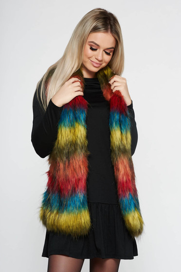 Vesta PrettyGirl albastra casual din blana ecologica