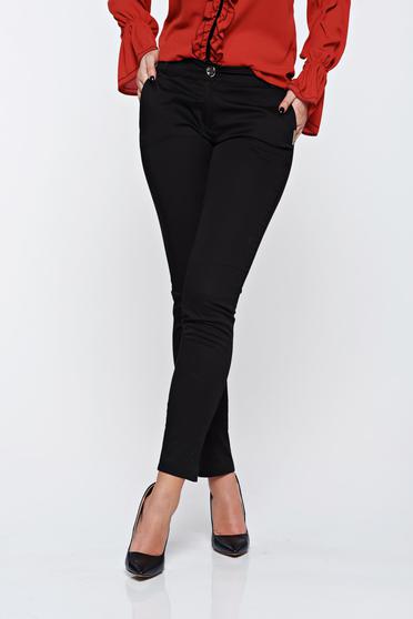Pantaloni PrettyGirl negri office conici din bumbac cu talie medie
