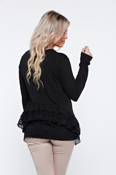 Bluza dama PrettyGirl neagra casual cu croi larg cu aplicatii de dantela