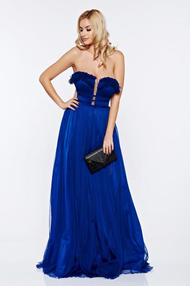 Rochie Ana Radu albastra de lux cu bust buretat din tul captusita pe interior