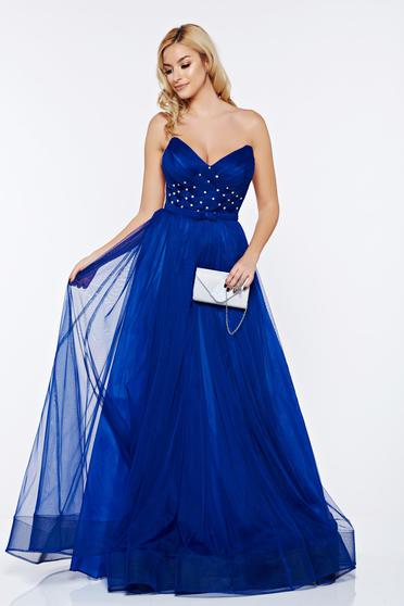poze cu Rochie Ana Radu albastra de ocazie cu push-up cu pietre strass