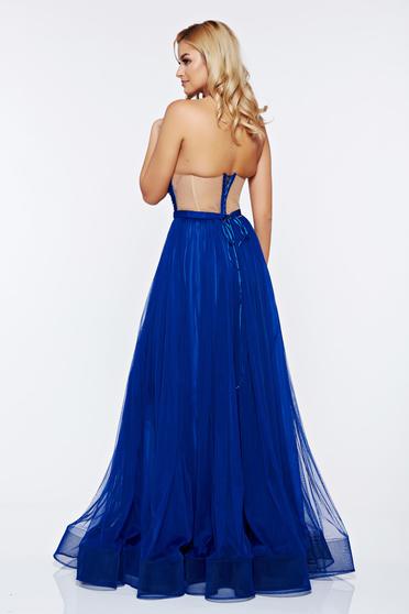 poze cu Rochie Ana Radu albastra de ocazie cu push-up cu pietre strass