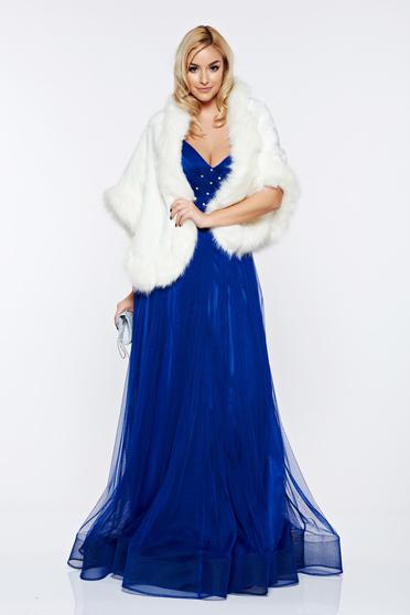 poze cu Rochie Ana Radu albastra de ocazie cu push-up cu pietre strass