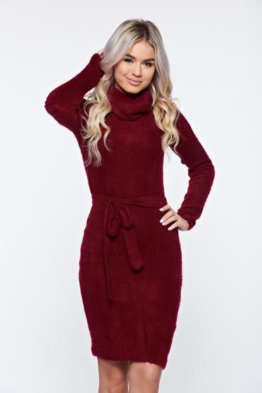Rochie PrettyGirl visinie casual tricotata din material pufos pe gat
