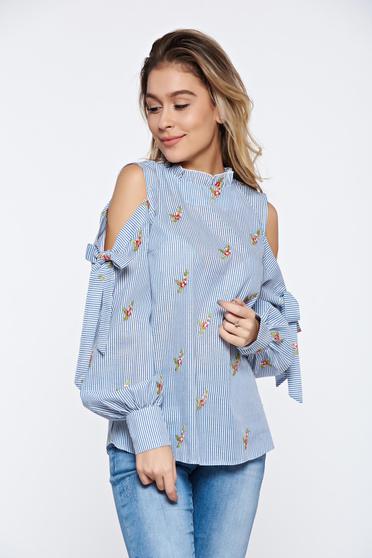 Bluza dama LaDonna albastra casual brodata cu dungi