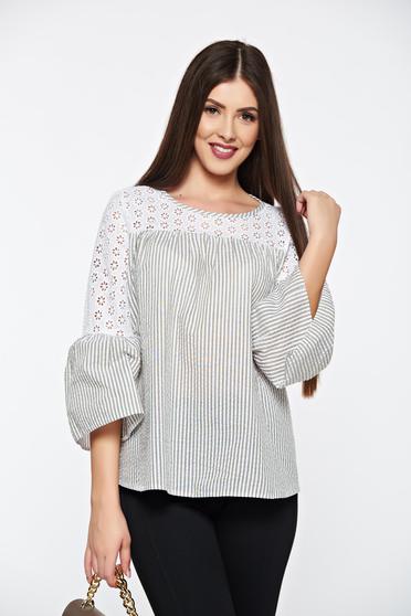 Bluza dama LaDonna gri casual din bumbac cu maneci clopot