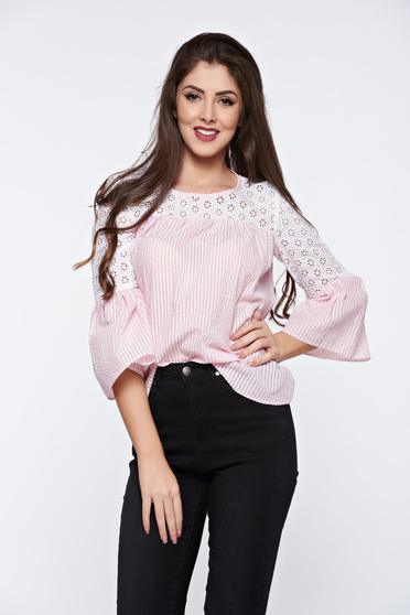 Bluza dama LaDonna roz deschis casual din bumbac cu maneci clopot