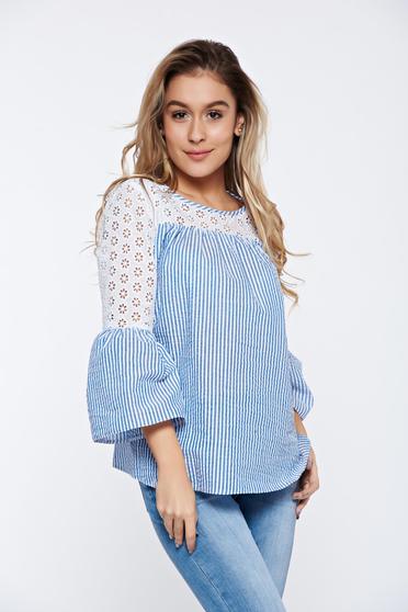 Bluza dama LaDonna albastra-deschis casual din bumbac cu maneci clopot