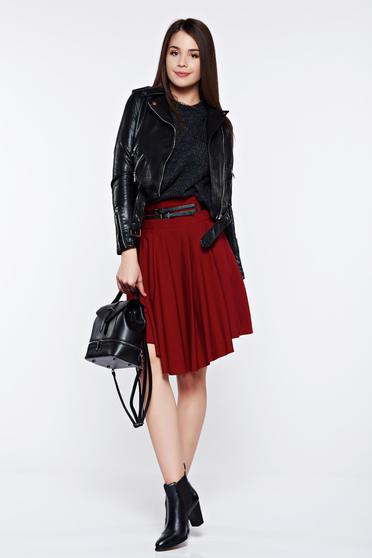 Fusta PrettyGirl rosie casual in clos cu accesoriu tip curea