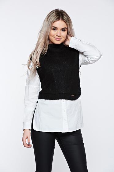 Top PrettyGirl negru casual tricotat scurt din material elastic