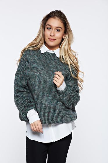Pulover PrettyGirl verde casual tricotat din material moale