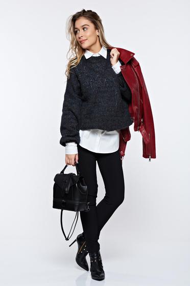 poze cu Pulover PrettyGirl gri-inchis casual tricotat din material moale