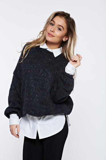 poze cu Pulover PrettyGirl gri-inchis casual tricotat din material moale