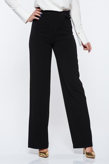 Pantaloni PrettyGirl negri eleganti evazati cu talie inalta
