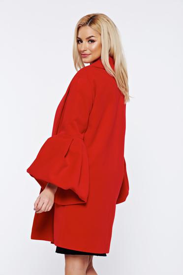 Palton Ana Radu rosu elegant din lana captusit pe interior cu maneci clopot