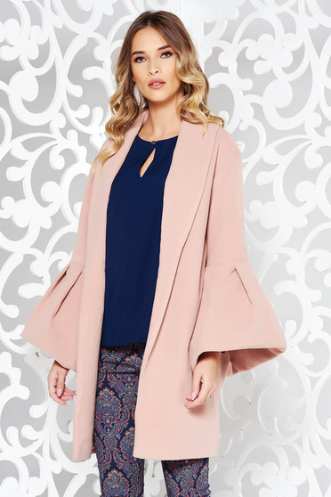 Palton Ana Radu rosa elegant din lana captusit pe interior cu maneci clopot