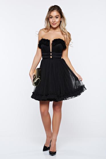 poze cu Rochie Ana Radu neagra de ocazie din tul accesorizata cu o fundita