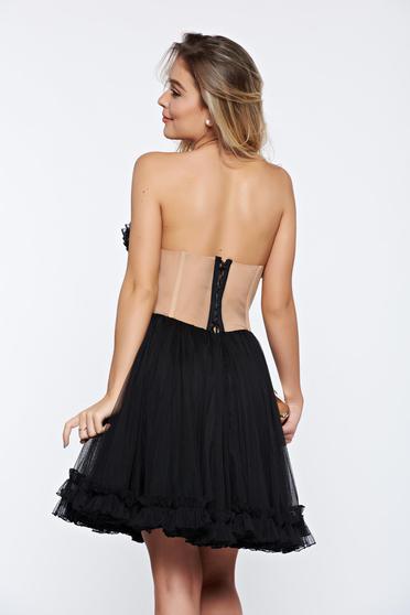 poze cu Rochie Ana Radu neagra de ocazie din tul accesorizata cu o fundita