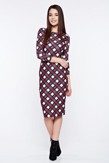 Rochie Ana Radu alba in carouri de zi tip creion