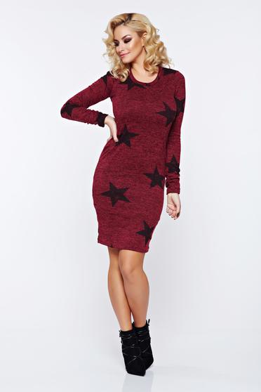 Rochie PrettyGirl visinie casual tip creion tricotata cu print
