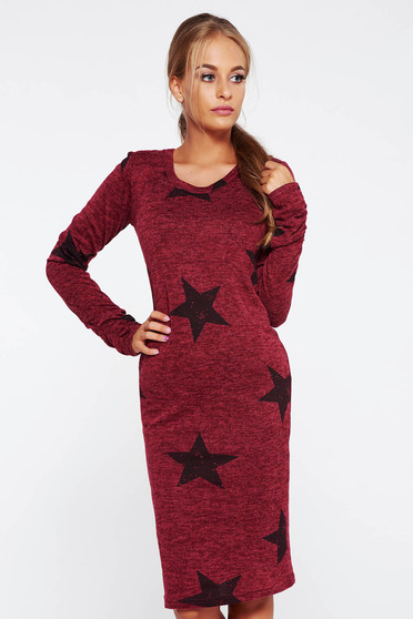 Rochie PrettyGirl visinie casual tip creion tricotata cu print