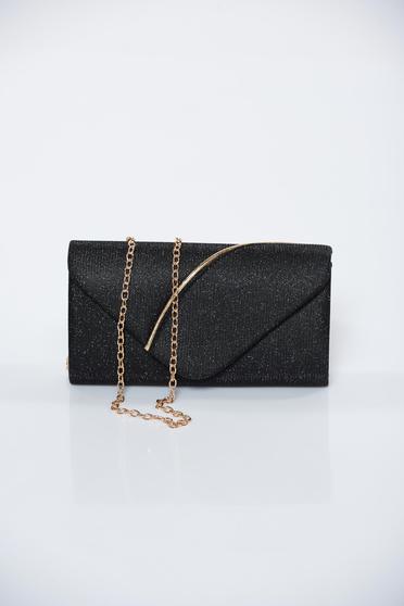 Geanta dama neagra de ocazie cu aplicatii cu sclipici accesorizata cu lantisor