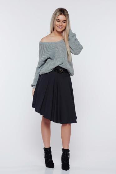 Fusta PrettyGirl gri casual in clos cu accesoriu tip curea