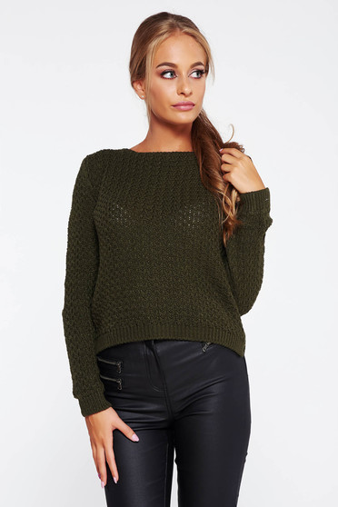 Pulover khaki casual tricotat asimetric cu croi larg